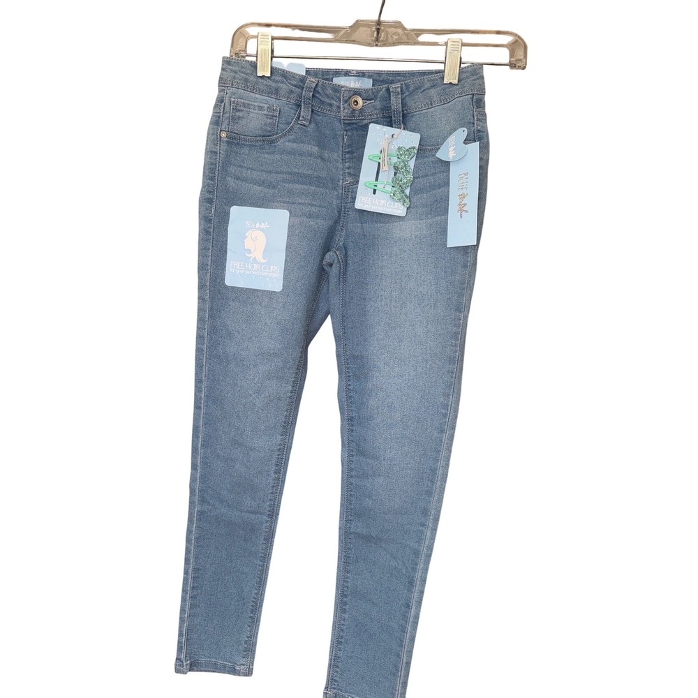 Girls‎ Blue Ink Light Blue Stretchy Denim Jean with hair clips size 10 NWT